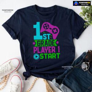 1st Grade Player 1 Start Game Console Student Back To School T-Shirt