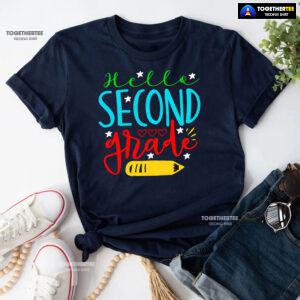 Hello Second Grade 2nd Grade Student Crayon Star Heart Back To School T-Shirt
