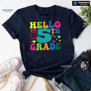 Hello 5th Grade Fifth Grade Student Clock Star Heart Fifth Back To School T-Shirt