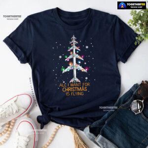 All I Want For Christmas Is Flying Airplane With Fairy Lights T-Shirt