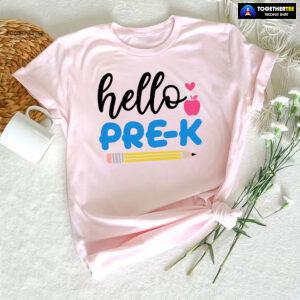 Hello Pre-K Pre-Kindergarten Apple Pencil Heart Back To School T-Shirt