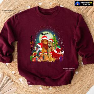 The Lion King Characters Santa Claus Sleigh Christmas Sweatshirt