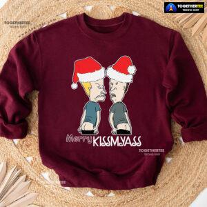 Merry Kissmyass Santa Beavis And ButtHead Christmas Sweatshirt