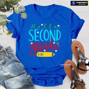 Hello Second Grade 2nd Grade Student Crayon Star Heart Back To School T-Shirt