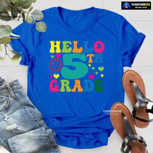 Hello 5th Grade Fifth Grade Student Clock Star Heart Fifth Back To School T-Shirt