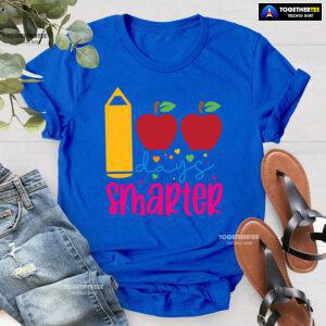 100 Days Smarter Apple Crayon Teacher Student Back To School T-Shirt