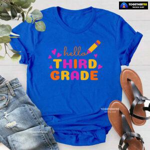 Hello Third Grade 3rd Grade Student Crayon Purple Heart Back To School T-Shirt