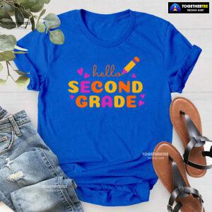 Hello Second Grade 2nd Grade Student Crayon Purple Heart Back To School T-Shirt