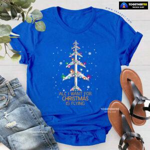 All I Want For Christmas Is Flying Airplane With Fairy Lights T-Shirt