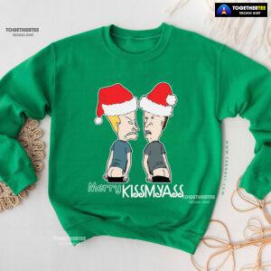 Merry Kissmyass Santa Beavis And ButtHead Christmas Sweatshirt