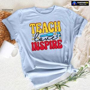 Teach Love Inspire Teacher Pen Star Musical Note Back To School T-Shirt