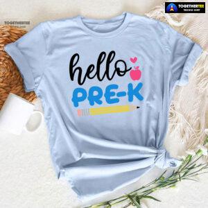 Hello Pre-K Pre-Kindergarten Apple Pencil Heart Back To School T-Shirt