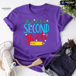 Hello Second Grade 2nd Grade Student Crayon Star Heart Back To School T-Shirt