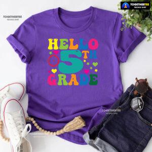 Hello 5th Grade Fifth Grade Student Clock Star Heart Fifth Back To School T-Shirt