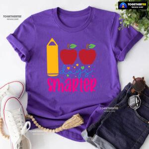 100 Days Smarter Apple Crayon Teacher Student Back To School T-Shirt