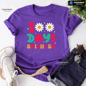 100 Days Brighter Daisy Flower Teacher Student Back To School T-Shirt
