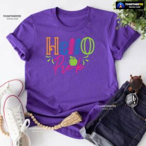 Hello Pre-K Pre-Kindergarten Apple Crayon Back To School T-Shirt