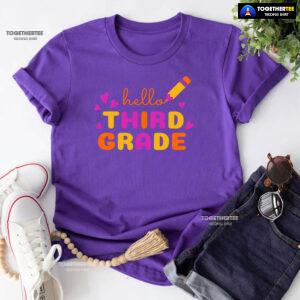 Hello Third Grade 3rd Grade Student Crayon Purple Heart Back To School T-Shirt