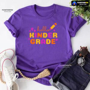 Hello Kinder Grade Kindergarten Student Crayon Purple Heart Back To School T-Shirt