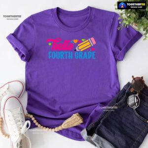 Hello Fourth Grade 4th Grade Student Pencil Colorful Hearts Back To School T-Shirt