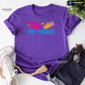Hello Pre-school Preschool Student Pencil Colorful Hearts Back To School T-Shirt