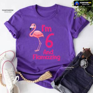 I Am 6 And Flamazing Flamingo 6th Birthday T-Shirt