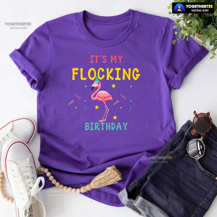 7-purple-flm231103am95 Flamingo It's My Flocking Birthday T-Shirt