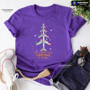 All I Want For Christmas Is Flying Airplane With Fairy Lights T-Shirt