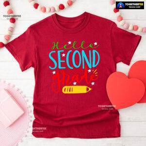 Hello Second Grade 2nd Grade Student Crayon Star Heart Back To School T-Shirt