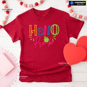 Hello Pre-K Pre-Kindergarten Apple Crayon Back To School T-Shirt