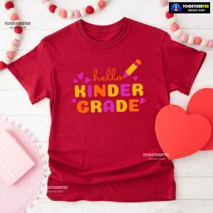 Hello Kinder Grade Kindergarten Student Crayon Purple Heart Back To School T-Shirt