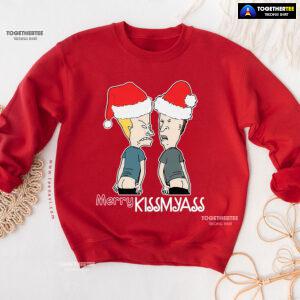 Merry Kissmyass Santa Beavis And ButtHead Christmas Sweatshirt