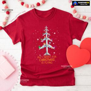 All I Want For Christmas Is Flying Airplane With Fairy Lights T-Shirt