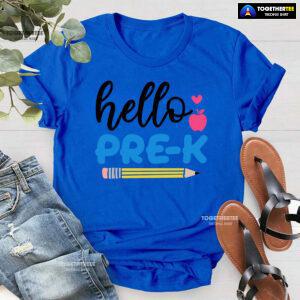 Hello Pre-K Pre-Kindergarten Apple Pencil Heart Back To School T-Shirt