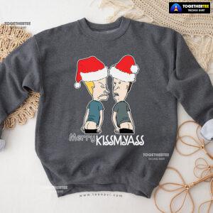 Merry Kissmyass Santa Beavis And ButtHead Christmas Sweatshirt