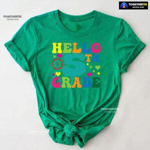 Hello 5th Grade Fifth Grade Student Clock Star Heart Fifth Back To School T-Shirt