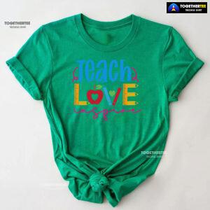 Teach Love Teacher Ruler Crayon Apple Back To School T-Shirt