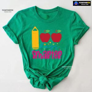 100 Days Smarter Apple Crayon Teacher Student Back To School T-Shirt