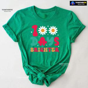 100 Days Brighter Daisy Flower Teacher Student Back To School T-Shirt