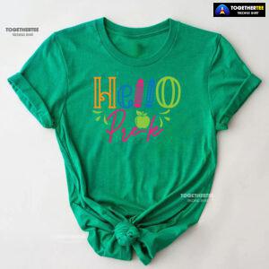 Hello Pre-K Pre-Kindergarten Apple Crayon Back To School T-Shirt