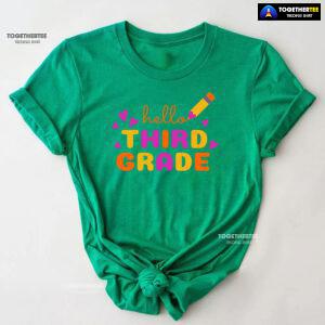 Hello Third Grade 3rd Grade Student Crayon Purple Heart Back To School T-Shirt