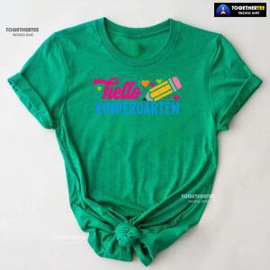 Hello Kindergarten Pencil Colorful Hearts Student Back To School T-Shirt