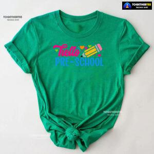Hello Pre-school Preschool Student Pencil Colorful Hearts Back To School T-Shirt