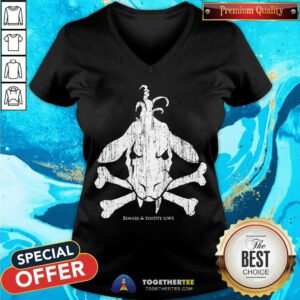 Toothy Cow Cross Bones v-neck