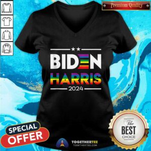 Funny Joe Biden Kamala Harris 2024 Rainbow Gay Pride LGBT V-neck
