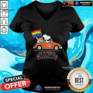 Good Snoopy And Woodstock Drives Car San Francisco Giants Pride Flag V-neck