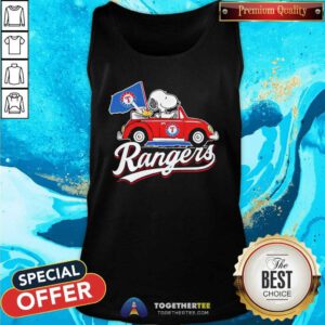 Official Snoopy Drives Car With Texas Rangers Flag Tank-top