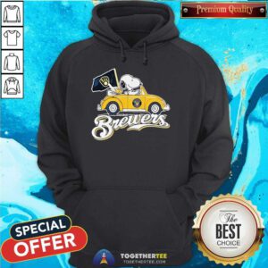 Premium Snoopy Drives Car With Milwaukee Brewers Flag Hoodie