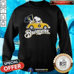 Premium Snoopy Drives Car With Milwaukee Brewers Flag Sweatshirt