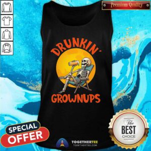 Funny Skeleton Drinking Beer Halloween Drinker Drunkin Grownups Tank-top